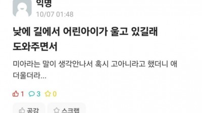 길에서 울고 있는 어린아이 고아로 만든 썰