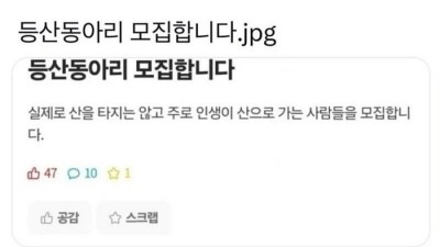 어느 등산동아리 모집 문구