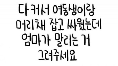 여동생이랑 머리채 잡고 싸웠는데 엄마가 말리는거