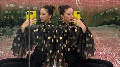 모델 아이린, 눈길 사로잡는 땡땡이 매력…시스루로 완성한 시크 도트 룩