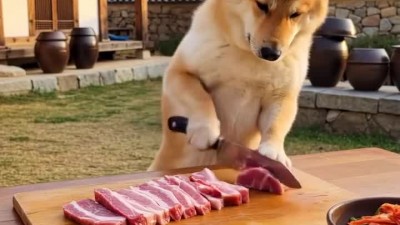 AI야 진돗개가 김치찌개 끓여먹는 영상 만들어줘