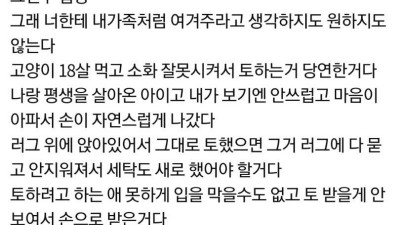  고양이 토하는 걸 손으로 받는 친구