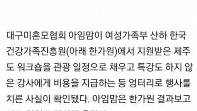  여가부 예산으로 워크숍 간 미혼모 단체