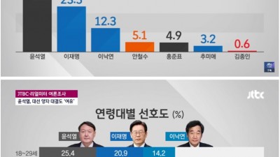  차기 대선주자 선호도 최신 순위